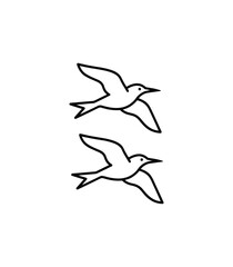 Obraz premium Two birds in flight. Two birds in outline, flying in tandem, depicted in a simple, minimalist line art style.