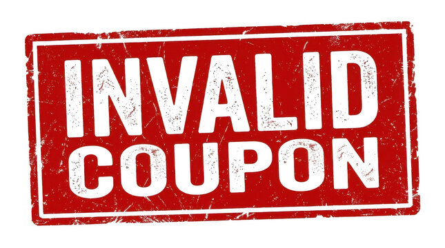 Invalid coupon stamp rejected on document. Red rubber stamp marking discount voucher as void.