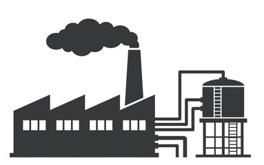 Obraz premium Industrial Factory Complex Vector with Smokestack and Storage Tank Silhouette
