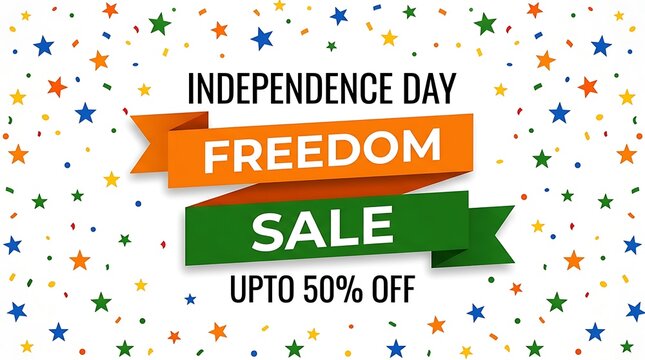 Independence day freedom sale banner with colorful stars