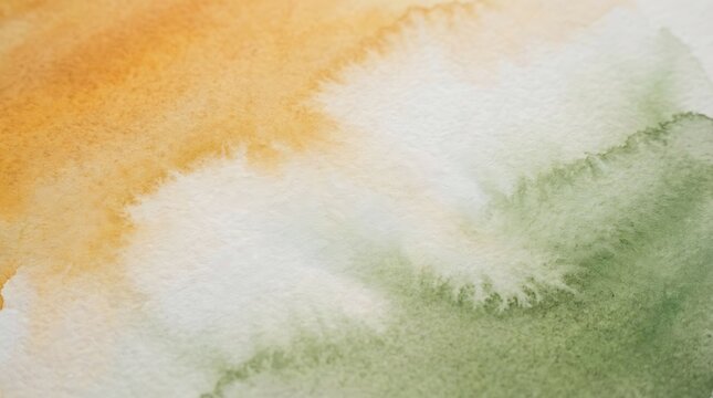 Abstract green and orange watercolor wash on textured paper