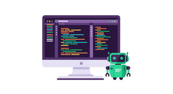 AI Artificial Intelligence Coding Assistant and Software Development Vector Illustration