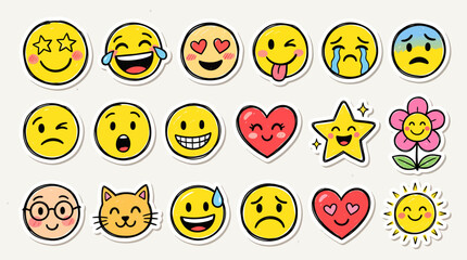 Fototapeta premium A colorful collection of various cartoon emojis and emoticons on a white background