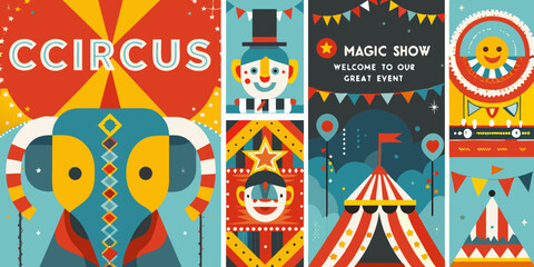circus posters vector illustration clown elephant tent © VectorArtQueen