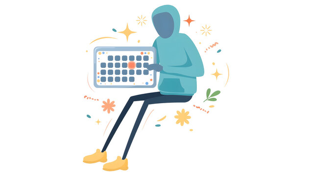 Person Carrying Calendar and Tablet Illustration, Modern Time Management Character Task Scheduling Digital Productivity Business Planning Deadline Project Organization Premium Vector Asset