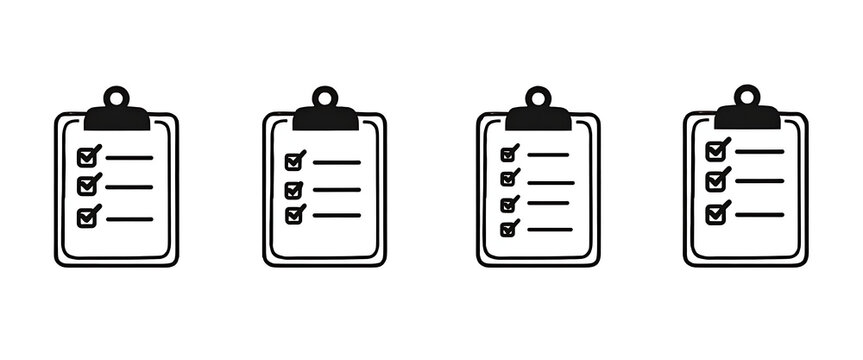 Four variations of checklist icons with checkboxes showing different levels of task completion on a white background.