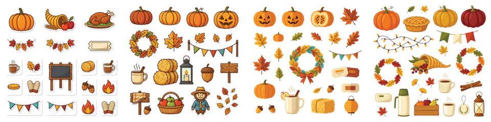 Vector collection of a festive autumn event pack on a white background © Gusti