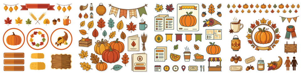 Vector collection of a festive autumn event pack on a white background © Gusti