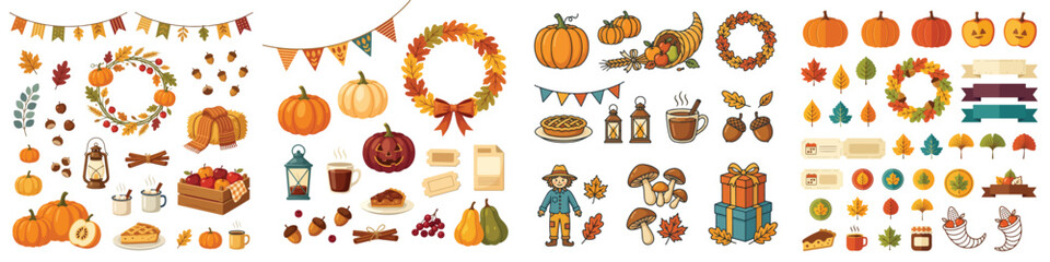 Vector collection of a festive autumn event pack on a white background © Gusti