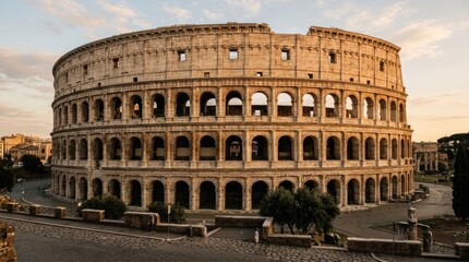 Fototapeta premium Iconic Colosseum Ancient Roman Amphitheater Landmark in Rome Italy at Sunrise.