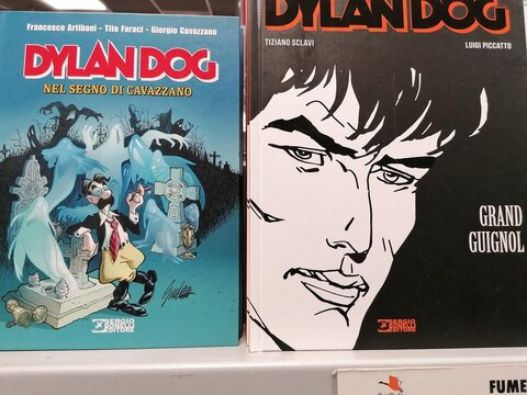 Rome, Italy - September 10, 2025, detail of the covers of the comic Dylan Dog, the famous protagonist of the Italian horror comic series, created by Tiziano Sclavi and published by Sergio Bonelli.