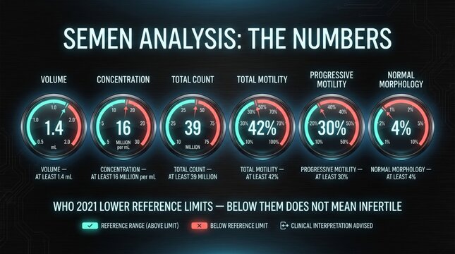 Semen analysis reference values chart infographic