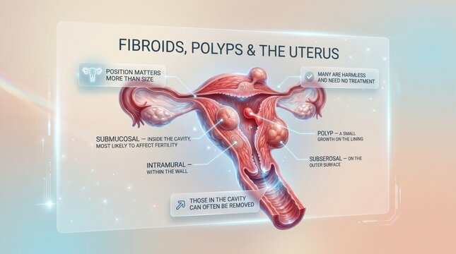 Fibroids and polyps affecting fertility infographic