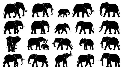 Realistic Black Elephant Silhouettes African Safari Mammal Vector Collection Isolated © creative Madara 