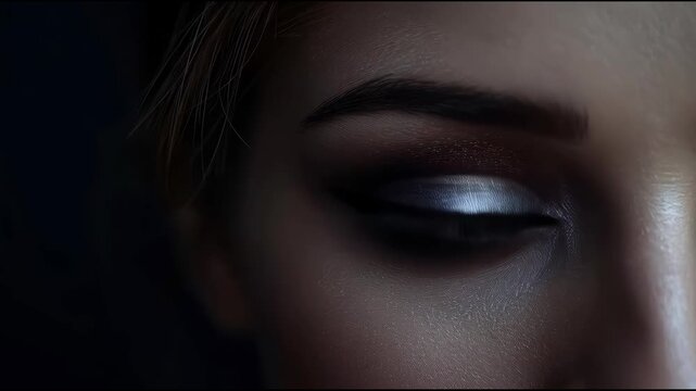 Glamorous eye makeup metallic silver smoky brown eyeshadow with dramatic eyeliner soft lashes