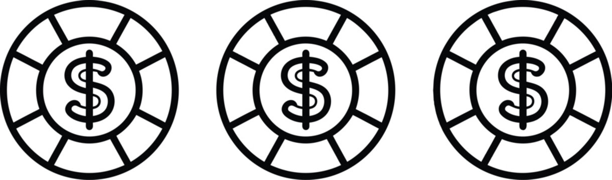 Coin icon vector set showing currency finance money wealth symbols