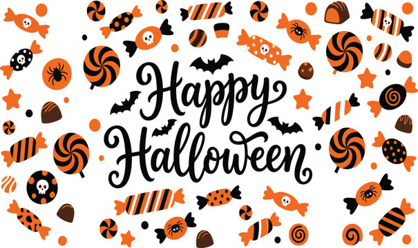 Candy with Halloween Theme and Bats in Orange and Black Colors Featuring Celebration, Festive, Holiday with Spooky