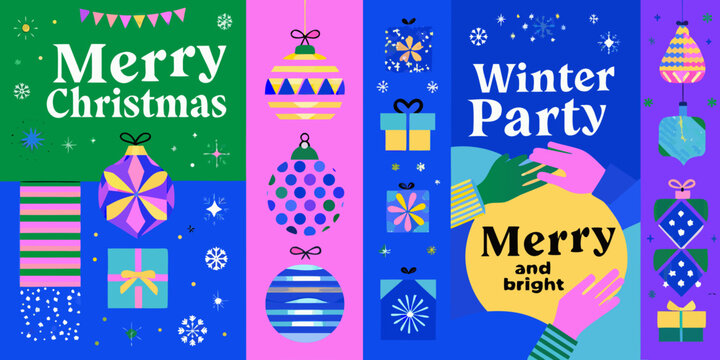 winter party festive collage vector art christmas