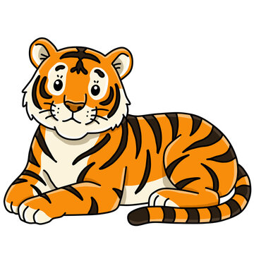 Cute tiger sitting and resting cartoon safari animal vector