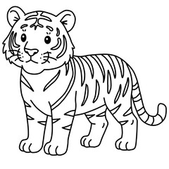 Obraz premium Cute tiger standing side view line art coloring page vector