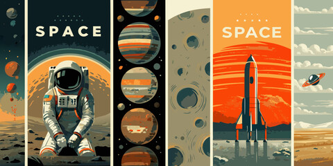 space exploration posters vector illustration astronaut rocket © BloodMoon