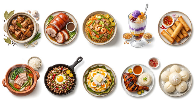 Filipino Food Collection &ndash; 10 Traditional Foods Isolated on White Background