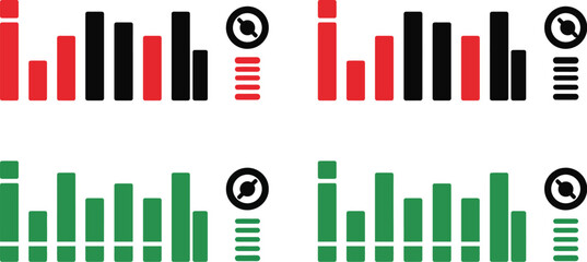 Obraz premium Chart icon set featuring bar graphs with compass design elements
