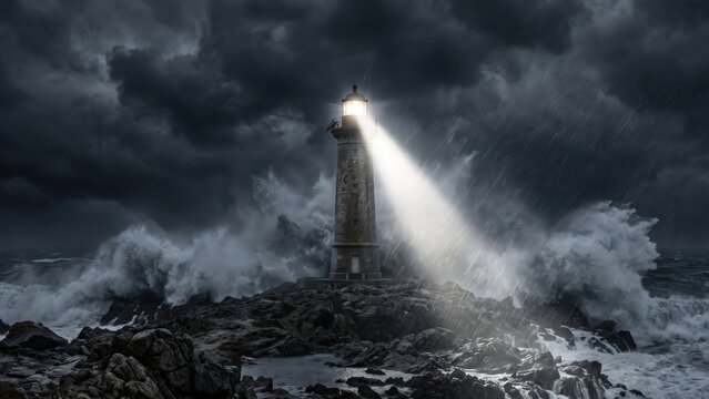 Lighthouse During Storm &ndash; Beacon of Hope and Safety