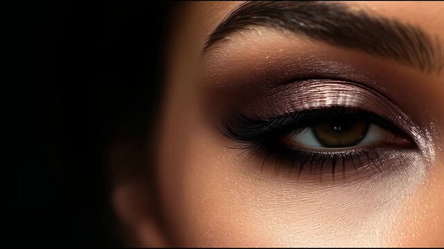 Closed eye eyeshadow eyelid eyelash makeup metallic smoky mauve dramatic warm toned smooth skin