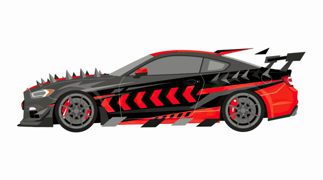 Black and red car wrap with spike accents.