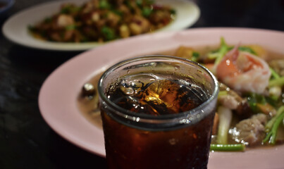 Food and drinks on the dining table. © Diamon jewelry