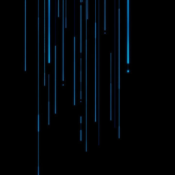 glowing blue data stream vertical falling lines stark black background smooth gradients matrix code abstraction