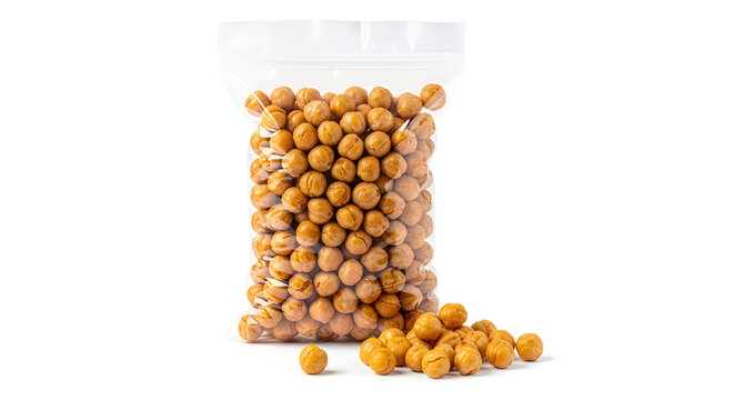 Burlap sack filled with dried chickpeas spilling out