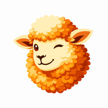 Cute Winking Little Sheep Head Mascot Vector Illustration Featuring Adorable Fluffy Lamb Face With Sweet Smile Country Farm Livestock Animal Portrait Flat Graphic Design
