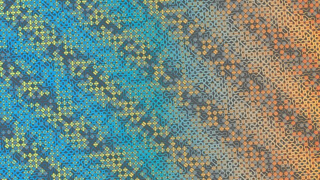 Retro halftone pattern background, vintage pop art texture with blue and orange gradient, geometric dot matrix overlay for graphic design