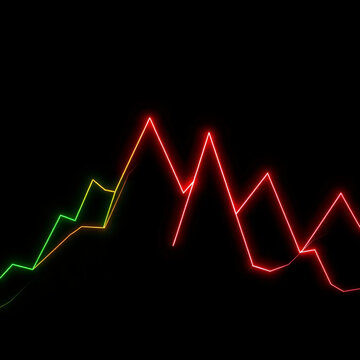 dynamic algorithmic trading abstract market volatility jagged lines deep crimson glowing green angular mountain-like intersecting dark charcoal