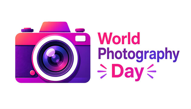 World Photography Day logo design. Colorful camera icon for professional photographer event.