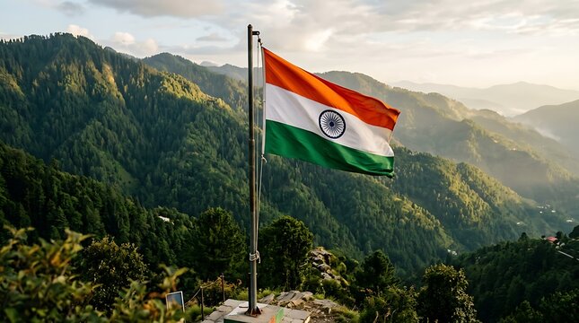 Indian flag waving proudly in the himalayan mountain range