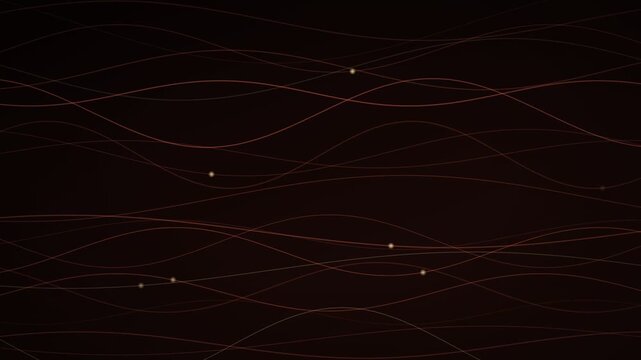 Abstract dark background with elegant flowing golden wavy lines and glowing particle dots for modern digital design projects