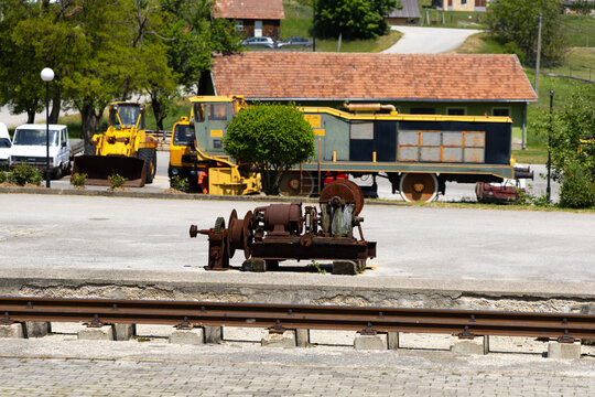Serbia Mokra Gora 26.05.2026 Rusty Industrial Winch Beside Railway Track Yard