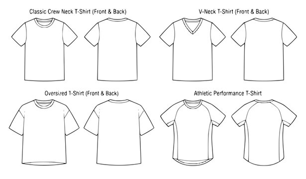Technical T-Shirt Flat Sketch Mockup EPS Vector