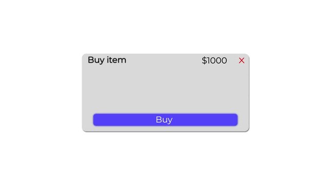 modern shopping dialog animation with glowing buy button and clean interface.