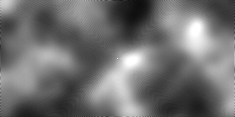 Black concentric circle background. Radial geometric pattern texture. Line epicenter, radar or target concept. Round rippled ring wallpaper for brochure, template, poster, overlay. © Moh Khorofi