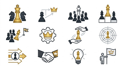 Chess Icons Representing Strategy and Success. © Zn