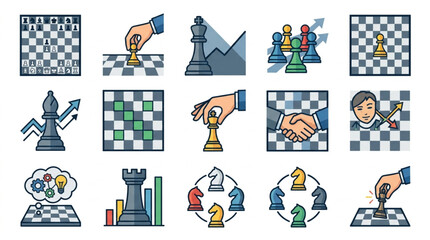 Chess game strategy and business concept icons. © Zn