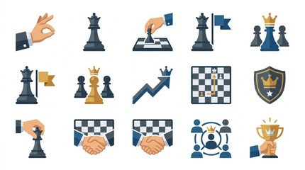Chess game strategy and business success icons collection. © Zn