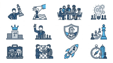 Chess Game Strategy and Competition Icons Set. © Zn