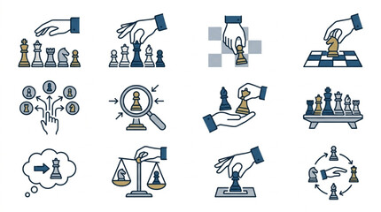 Chess game strategy and decision making icons set. © Zn