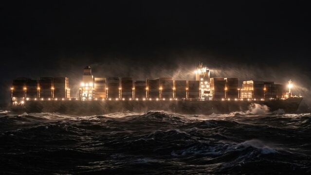 Container Ship at Night &mdash; Storm Logistics Power