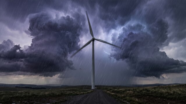 Wind Turbine in Storm &mdash; Renewable Energy Resilience
